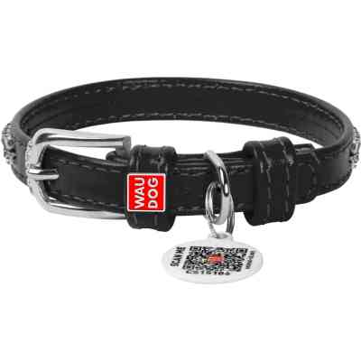 Нашийник для тварин WAUDOG Glamour з QR-паспортом "Стрази" XS Ш 9 мм чорний (33061) Вінниця