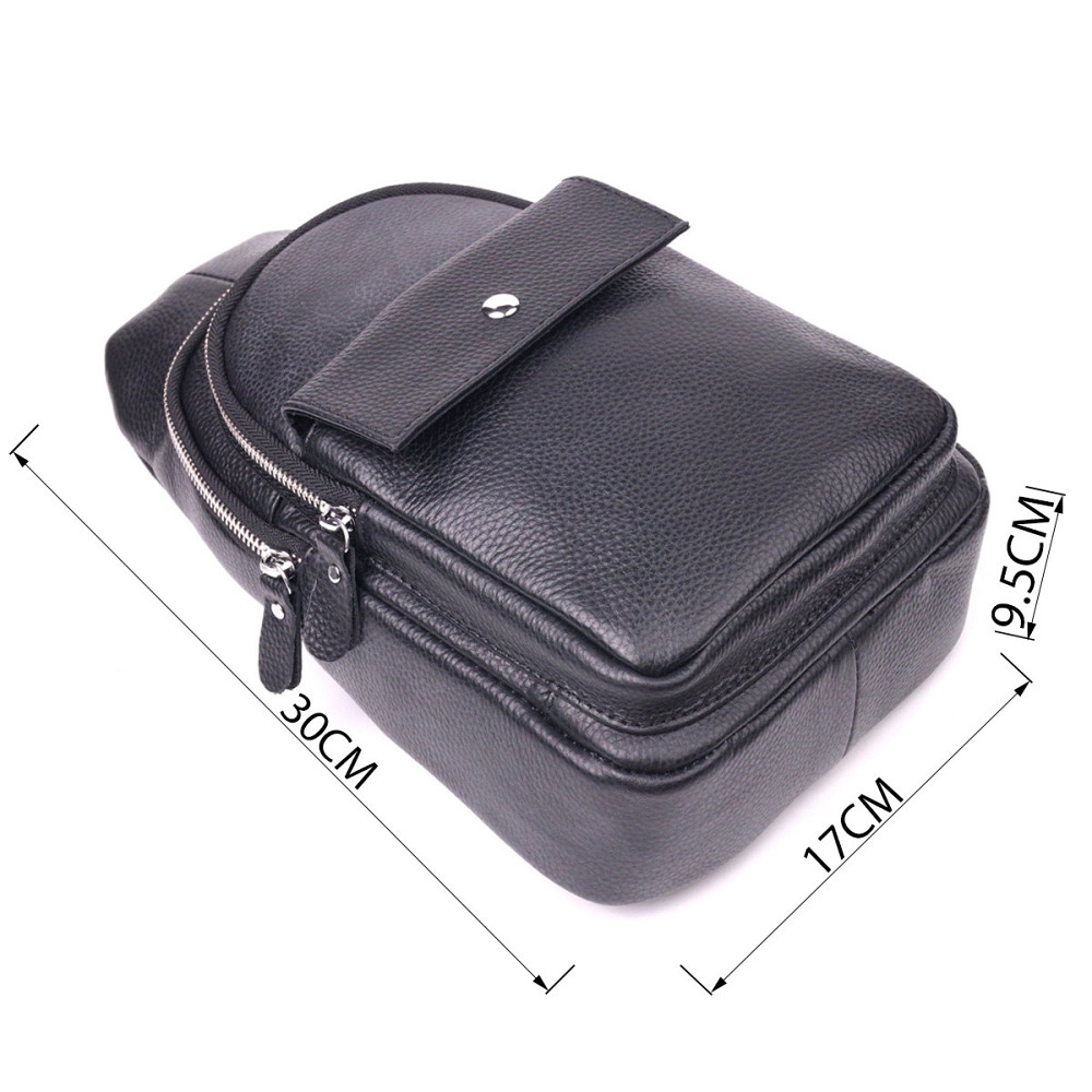 Стильная мужская сумка слинг из натуральной зернистой кожи Черный (Vintage) Киев - изображение 7