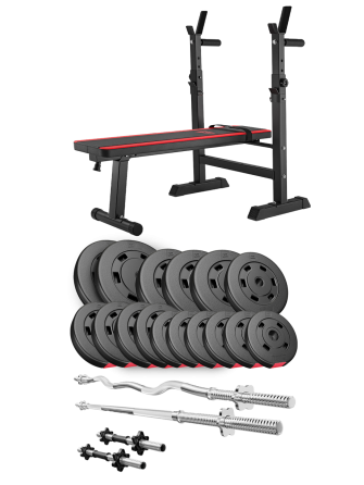 Набір Hop-Sport Premium 75кг з лавою HS-1080, штангами та гантелями Київ