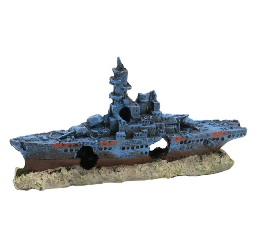 Декор для акваріума "Затонувший військовий корабль" , акваріумний пейзаж - розмір 22,5*11*4 см, смола, акваріумний декор Київ - фото 2