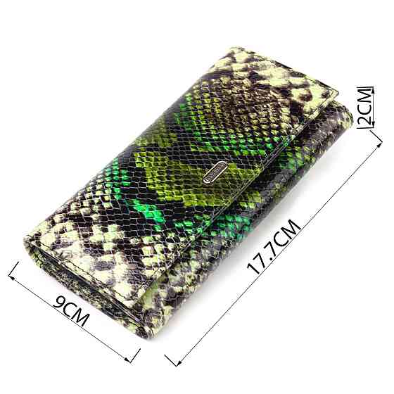 Красивый горизонтальный женский кошелек из натуральной кожи с тиснением под змею CANPELLINI 21650 Разноцветный Киев