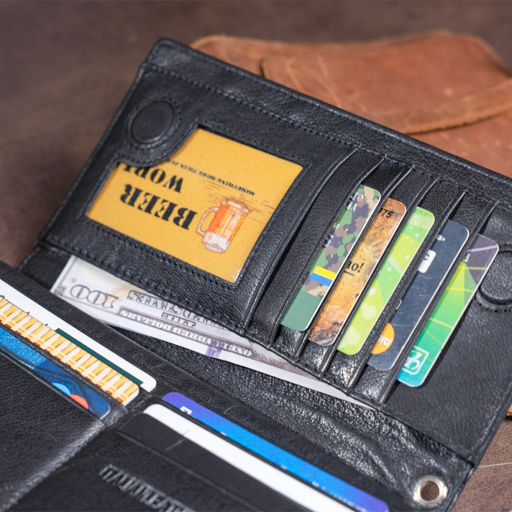 Вертикальний гаманець шкіряний жіночий ST Leather 19274 Чорний Київ - фото 6