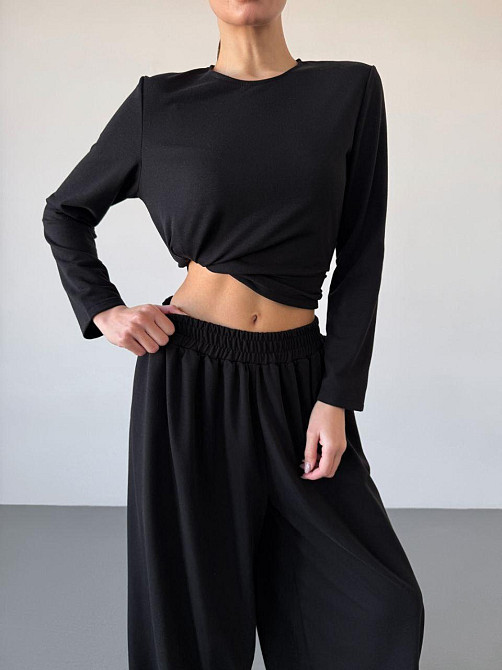 Женский повседневный прогулочный костюм двойка: кофта и брюки турецкая двунить Черный, 42/44 Одесса - изображение 5