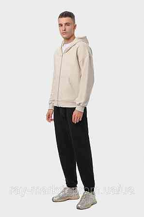 Костюм мужской худи на молнии бежевый и брюки черные  RAY PREMIUM LOOSE U0809 (U0809M-Cream-Black) XXL Киев