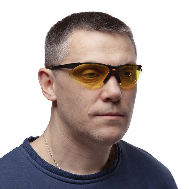 Окуляри захисні, жовті, лінзи полікарбонат, заушники чорні нейлонові, гумова накладка на ніс, захист від удару INTERTOOL SP-0096 Киев - изображение 5