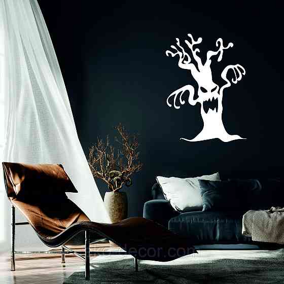 Декоративне настінне Панно «Хелловіїн, силует дерева», Декор на стіну 110*82 см, Білий Київ