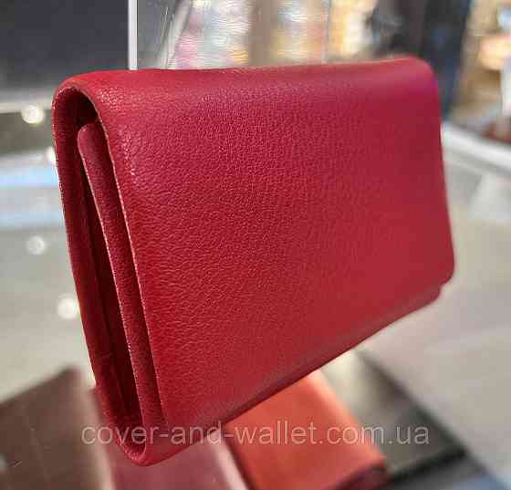 Маленький женский кошелек тройного складывания из натуральной красной кожи Helen Verde 009 Киев