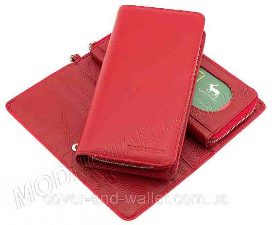 Червоний шкіряний гаманець клатч з ремінцем для руки Marco Coverna MC 6056 Київ