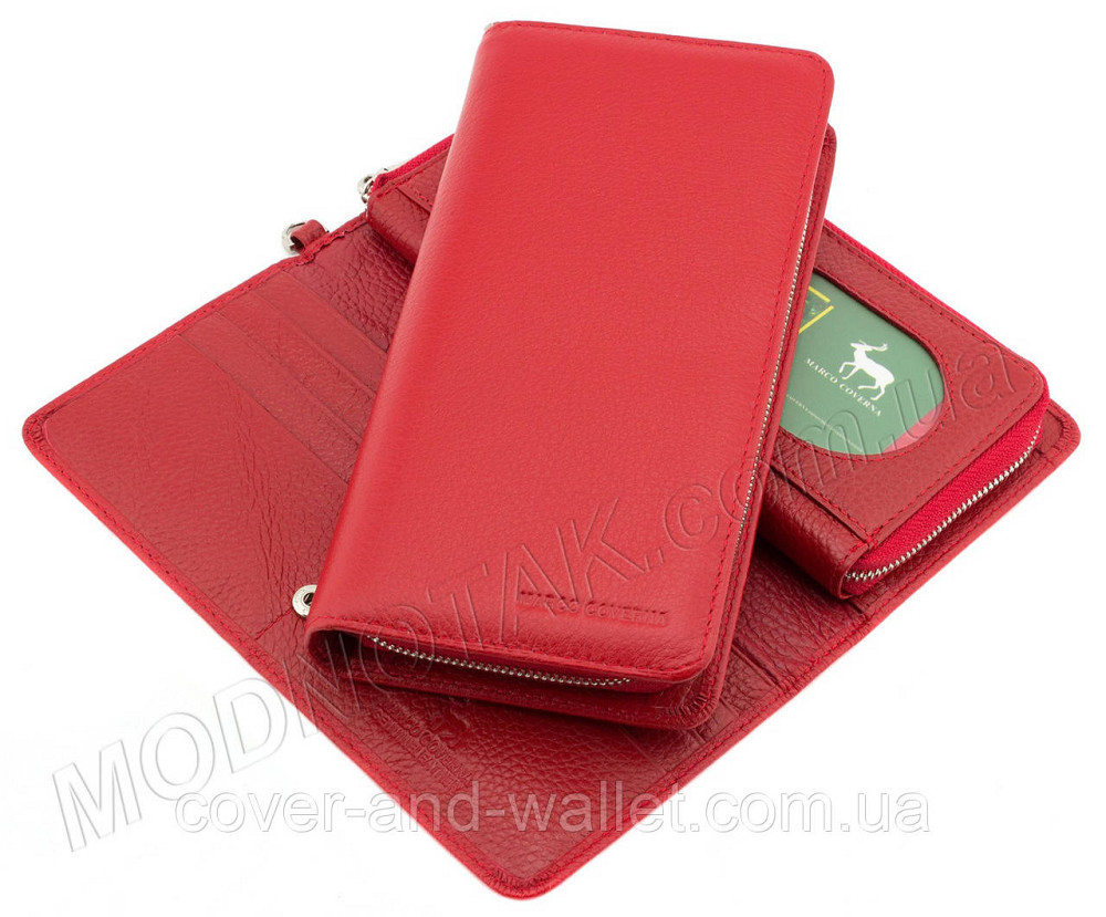 Красный кожаный кошелек клатч с ремешком для руки Marco Coverna MC 6056 Киев - изображение 3