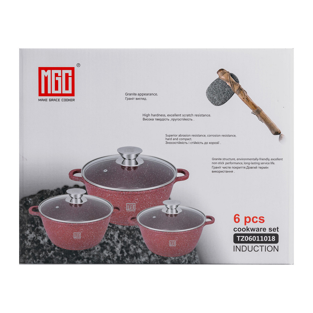 MGC Набір із трьох алюмінієвих каструль із товстим дном та кришками з антипригарним покриттям M Київ - фото 6