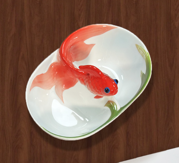 Менажница на 2 секции Золотая рыбка 16,8 см китайский лепной костяной фарфор Кременчуг - изображение 1