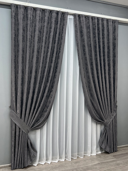 Комплект готових штор VR-Textil Жакард Sultan YL № 1211ш Графітовий 100х270 см 2 шт (31-596) Київ - фото 11