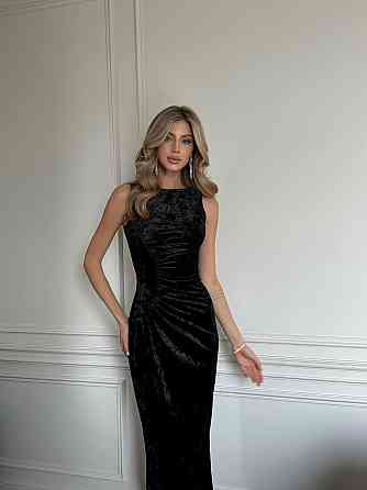 Женское элегантное праздничное миди-платье бархат мармур Черный, 46/48 Одесса