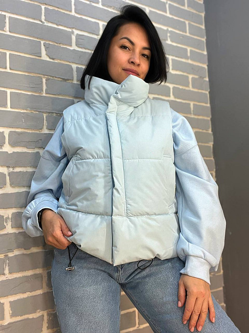 Жилет жіночий HAIZIYUAN 9021 комір стійка без капюшона середня довжина блакитний, блакитний, L Одеса - фото 1