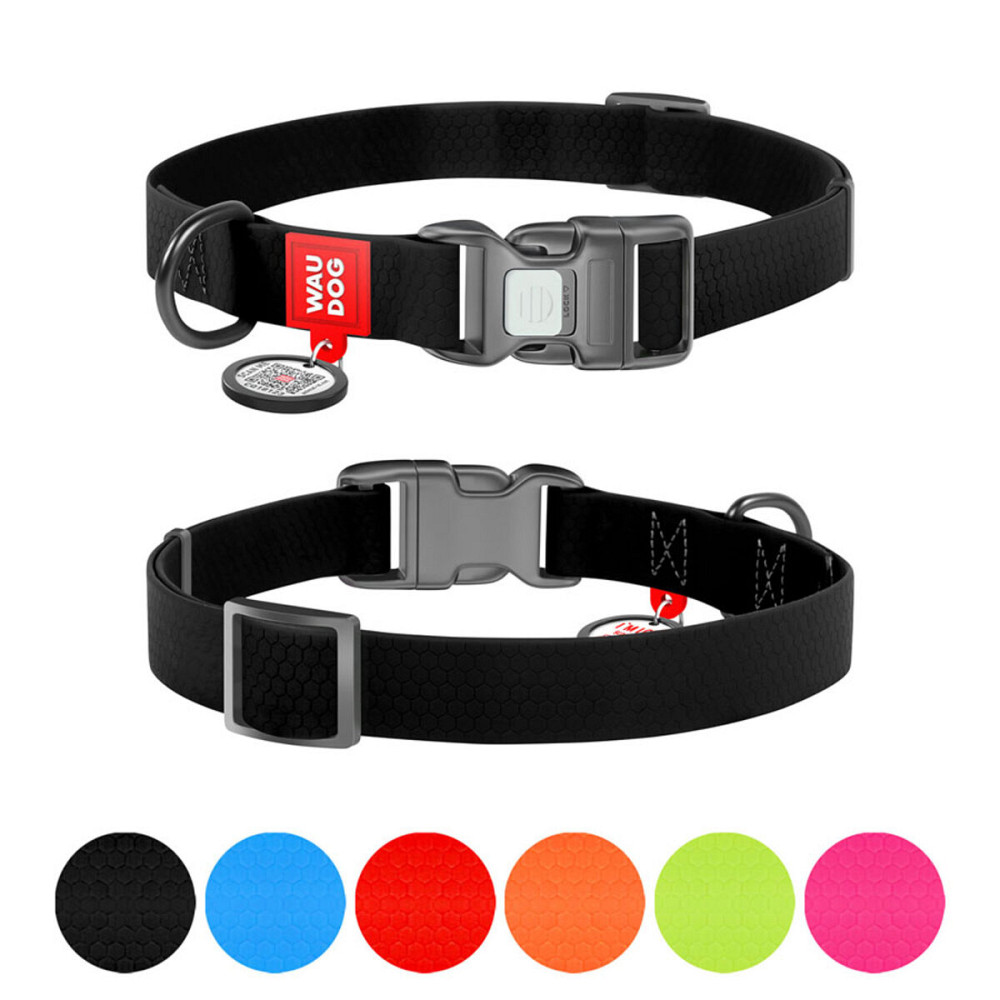 Нашийник для собак водостійкий WAUDOG Waterproof з QR паспортом, пластикова пряжка-фастекс, Ш 15 мм, Дов 25-35 см, чорний Київ - фото 1