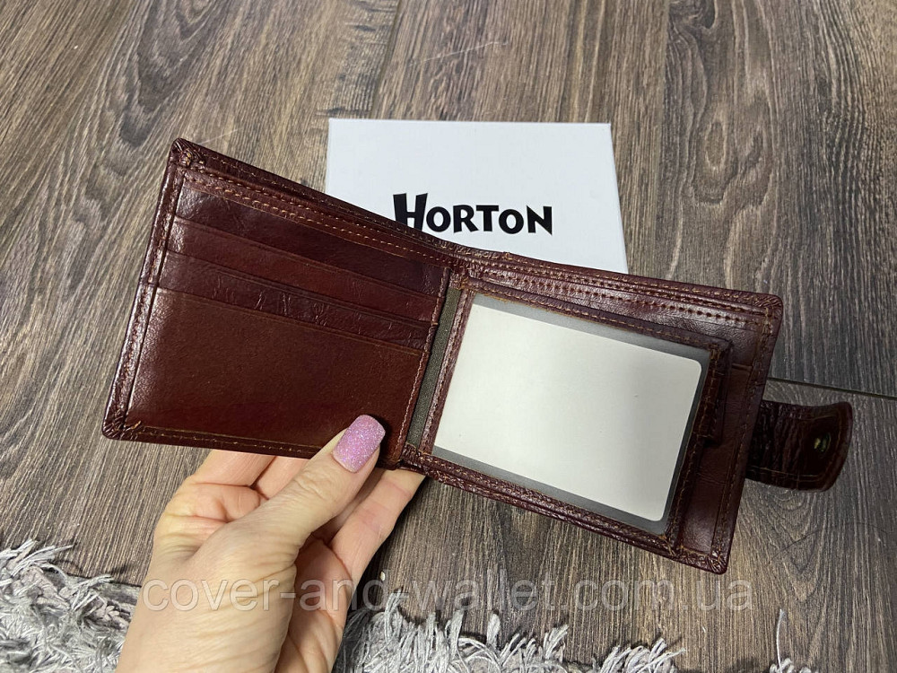 Классический мужской кожаный портмоне двойного сложения коричневого цвета Horton Киев - изображение 2