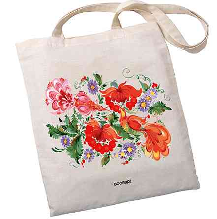 Екошопер BookOpt BK4002 Петриківський розпис Червоні квіти бежевий Київ