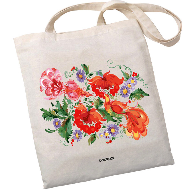 Екошопер BookOpt BK4002 Петриківський розпис Червоні квіти бежевий Київ - фото 1