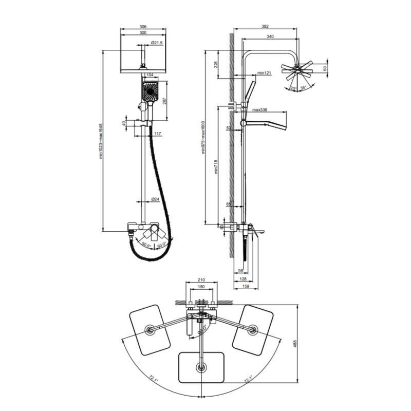 Душова система латунна універсальна Lidz Orion 1030 на три споживачі (з виливом) (k35) LDORI1030CRM48092 Chrome Київ - фото 2