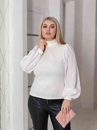 Жіноча елегантна кофта гольф в рубчик "Dazy"| Батал Молочний, 54-56 Київ