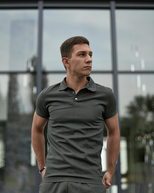 Стильная футболка поло Flax из льна мужская polo тенниска лен повседневная хаки Одесса - изображение 5