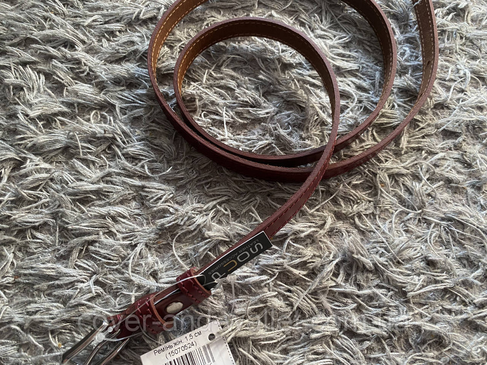 Вузький шкіряний пояс жіночий бордового кольору 15мм Puos Київ - фото 5