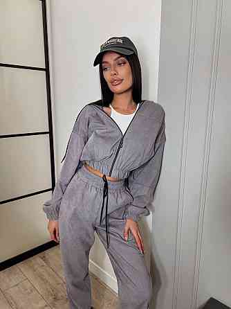 Женский прогулочный спортивный костюм двойка: кофта и штаны микровельвет Серый, 46/48 Одесса