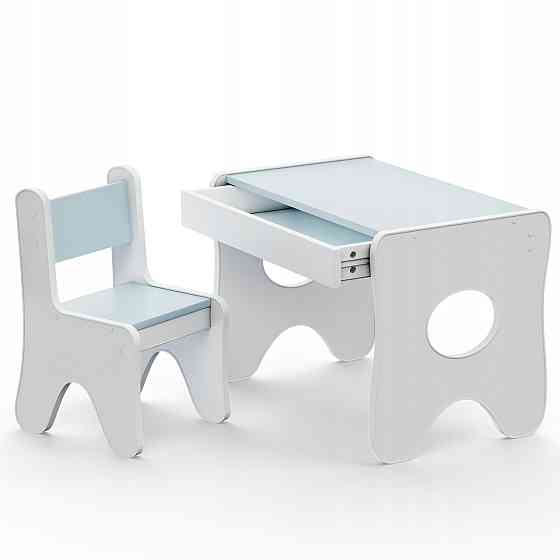 Удобный столик в детскую комнату 70×45×51, детский игральный стол с ящиком, белый с голубым Киев