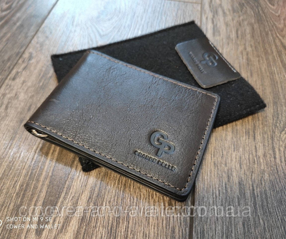 Зажим для денег и карточек из гладкой кожи ручной роботы Grande Pelle Черный Киев - изображение 5