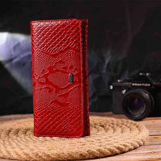 Яркий лакированный кошелек для женщин из натуральной фактурной кожи CANPELLINI 21610 Красный Киев