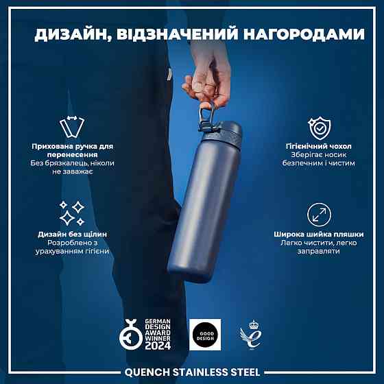 Пляшка для води металева ION8 1200 мл. Stainless Steel , Ash Navy Каменское