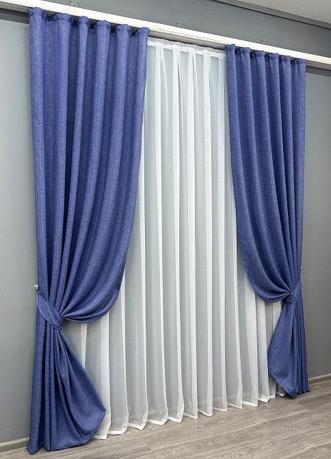 Комплект готових штор VR-Textil Льон Мішковина № 773ш Синій 150х270см 2 шт (30-565) Київ - фото 3