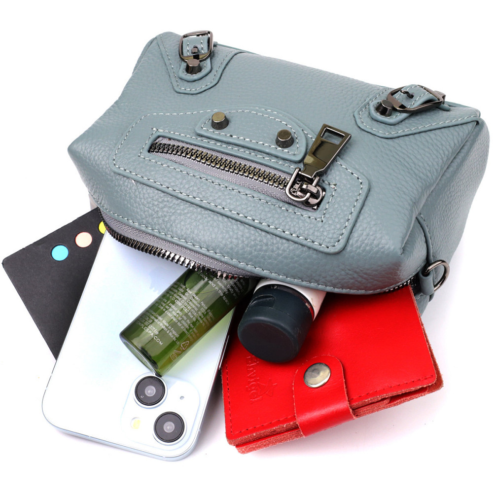 Елегантна жіноча сумка з натуральної шкіри із сучасним декором Vintage 22925 Блакитний Київ - фото 8