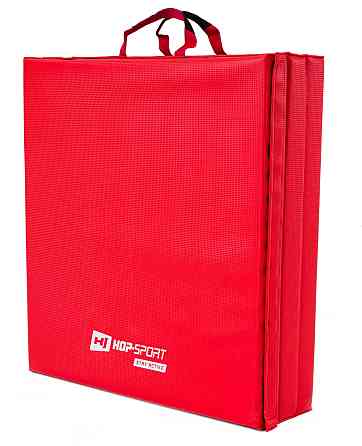 Гімнастичний жорсткий мат Hop-Sport 5 см складний для тренувань занять спортом вдома та в залі гімнастики фітнесу червоний Київ