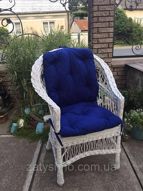 Кресло из лозы белое с синей накидкой Киев - изображение 6