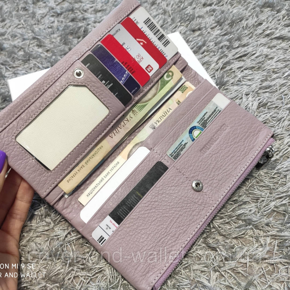 Тонкий пудровий жіночий гаманець купюрник із шкіри ST 009 Київ - фото 4