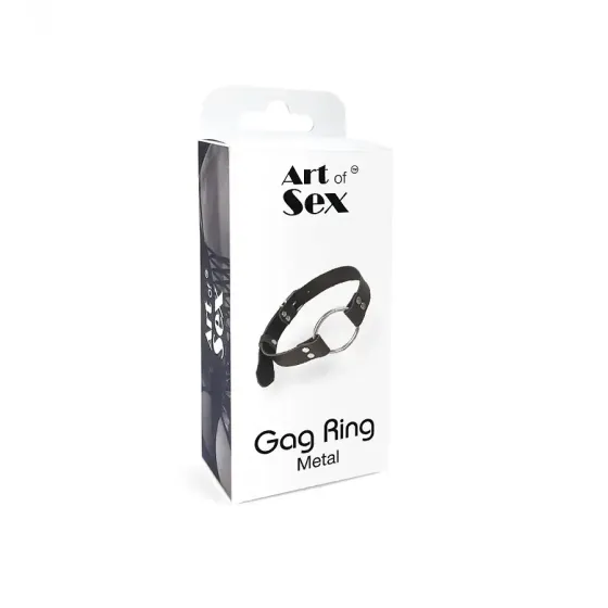 Кляп металеве кільце на ременях Art of Sex – Gag Ring Metal, чорний, натуральна шкіра Львів