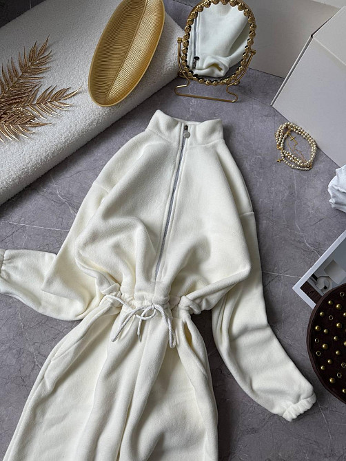 Жіночий теплий повсякденний комбінезон із двостороннього флісу Молочний, 48/52 Одеса - фото 4