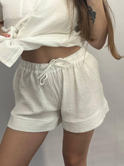 Муслінова жіноча піжама з шортами Молочний L Харків - фото 6