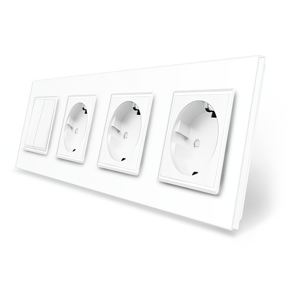 LIVOLO Двоклавішний вимикач з потрійною розеткою Livolo білий скло (VL-C7K2/FCTC16A/FCTC16A/FCT Коломия