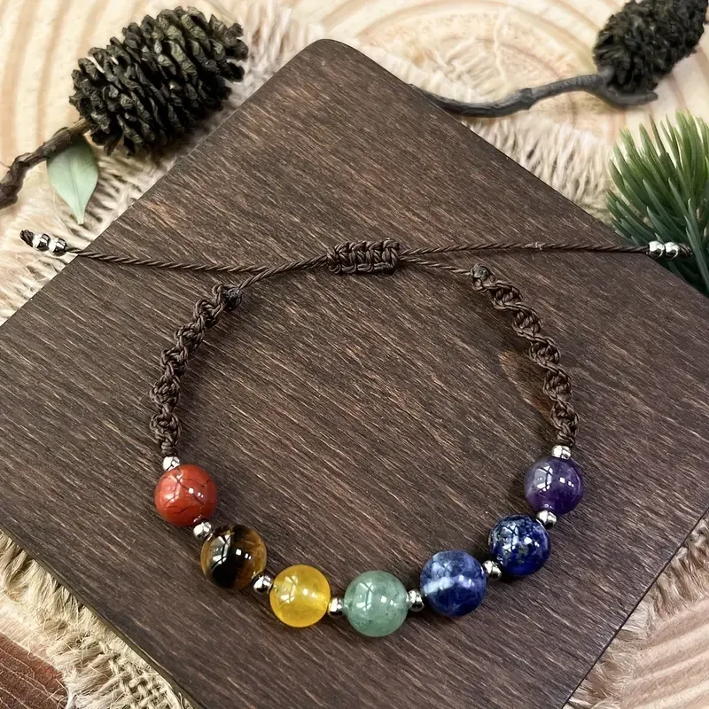 Браслет «7 чакр» 8 мм – натуральные камни, шамбала, регулируемый Киев - изображение 1