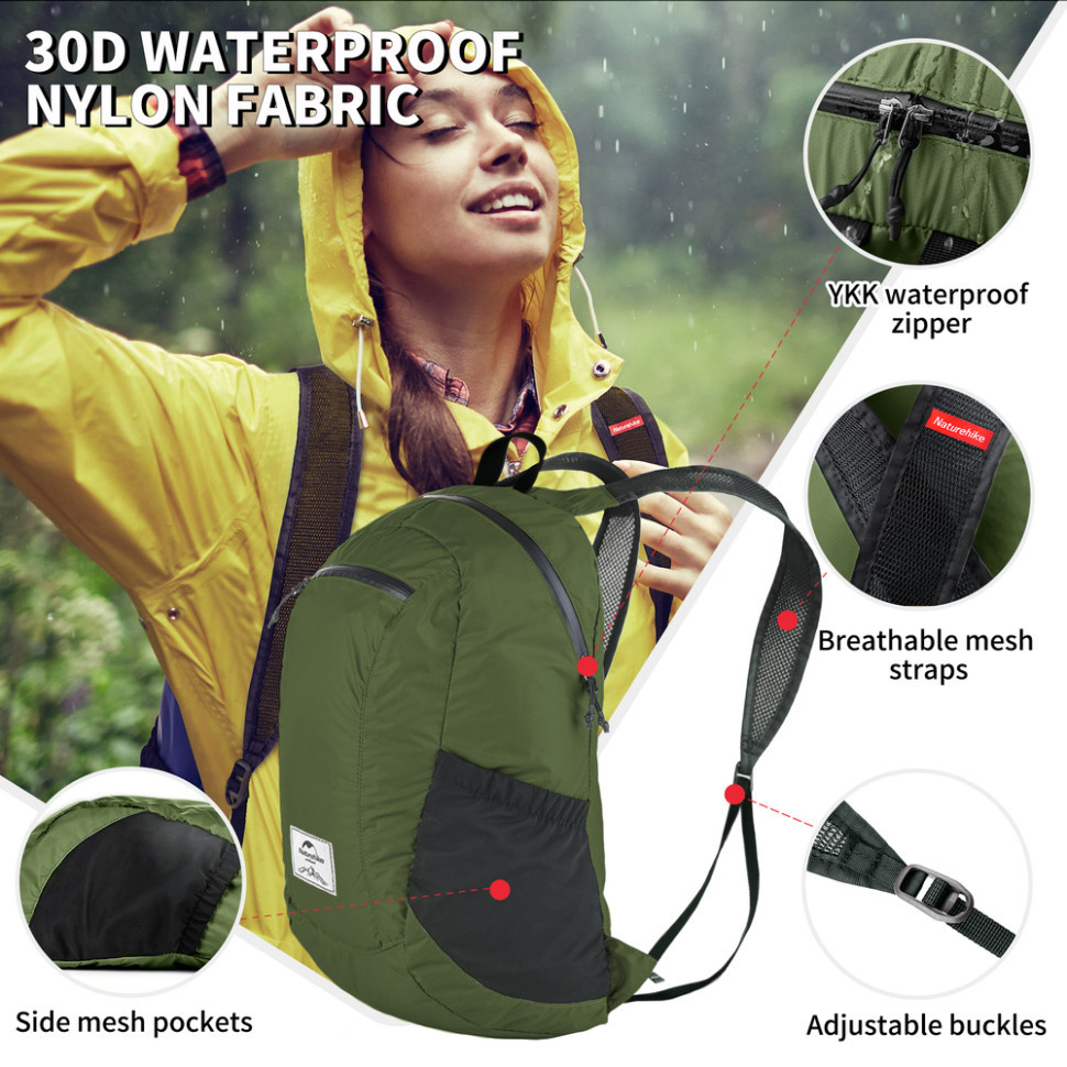 Рюкзак компактний надлегкий Naturehike Ultralight Naturehike NH17A012-B, 18 л, зелений Київ - фото 3