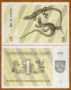 Литва/Lithuania 1 Talonas 1991 Pick 32b UNC Полтава