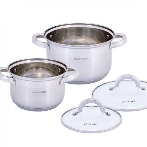 Набір каструль 4 предмети (каструлі 2,1/3,8л) нержавіюча сталь порожнисті ручки 5627S KAMILLE Житомир