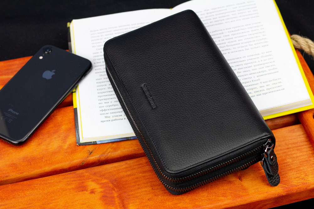 Черный кошелек-клатч на две молнии из натуральной кожи Marco Coverna B-5902B-1Q Киев - изображение 9