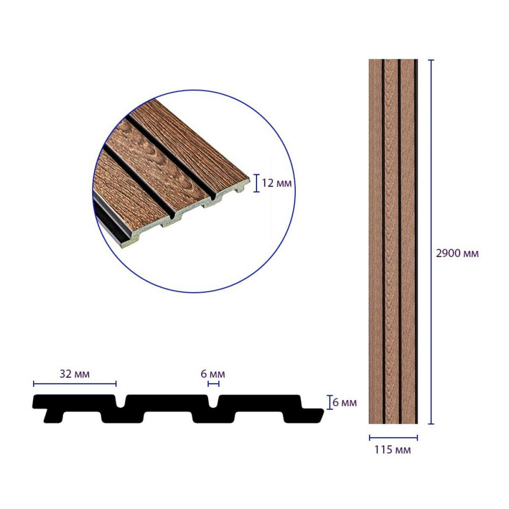 Рейка декоративная PS 2900х115х12мм Орех SW-00001739 Днепр - изображение 9