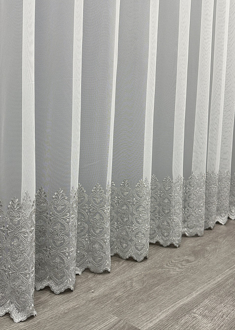 Тюль VR-Textil 1632т Грек-сітка з вишивкою та люрексом колір Молочний з сірим 300х270 см (42-0592) Київ - фото 8