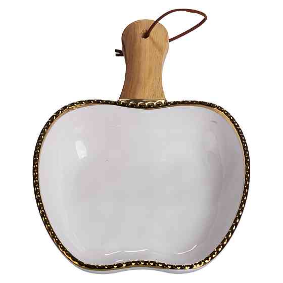 Тарелка фарфоровая глубокая с ручкой Яблоко 23×16×4 (см) блюдо сервировочное с ручкой  для подачи тарелка сковорода Золото Киев