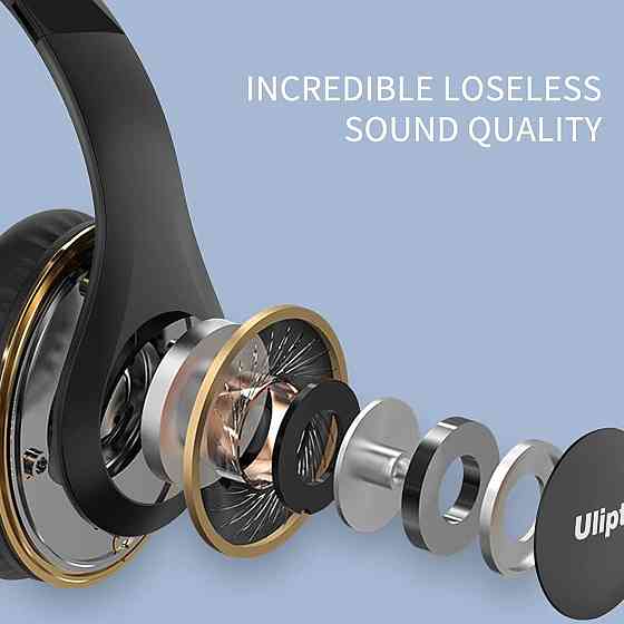 Беспроводные накладные наушники Uliptz ULWH203A Bluetooth 5.3, 65 часов, 6 EQ, Hi-Fi, микрофон, 3,5 мм, черные Киев