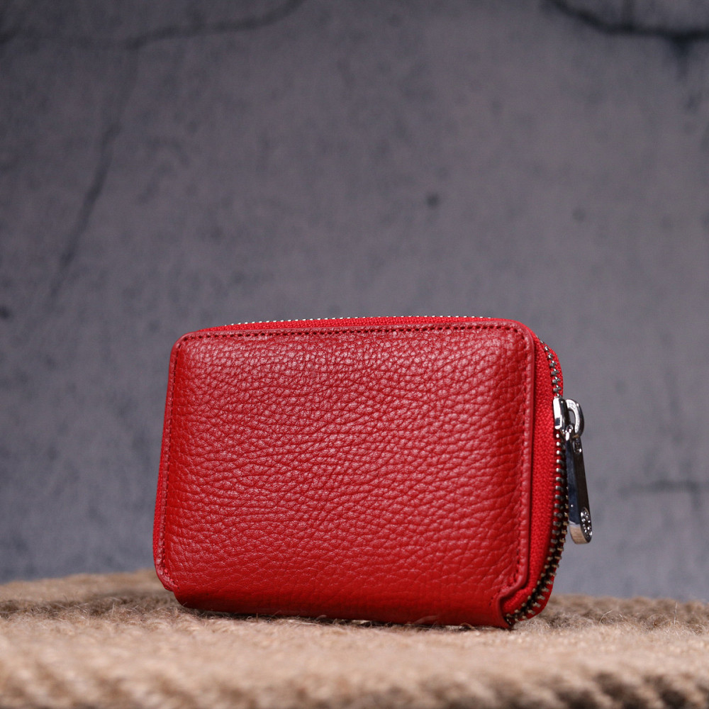 Жіночий гаманець на блискавці з натуральної шкіри KARYA 21342 Червоний Київ - фото 9